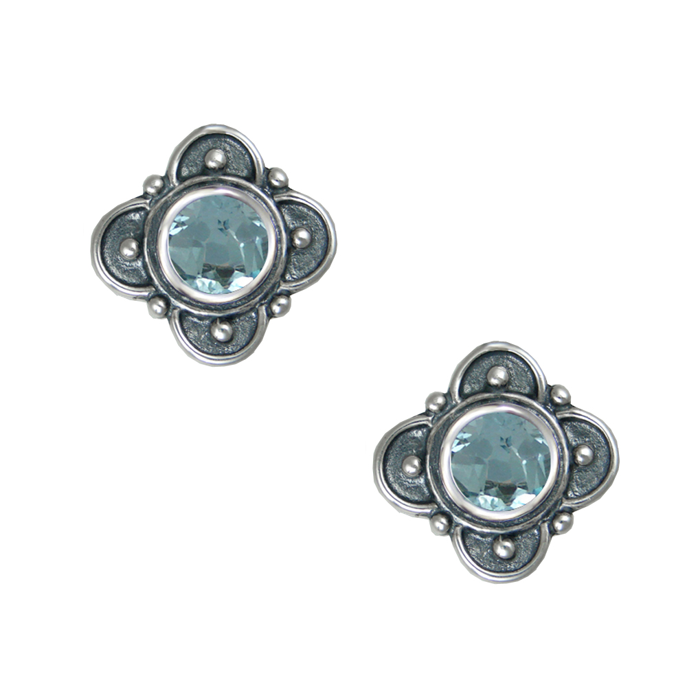 Sterling Silver Pair of Post Stud Earrings With Blue Topaz